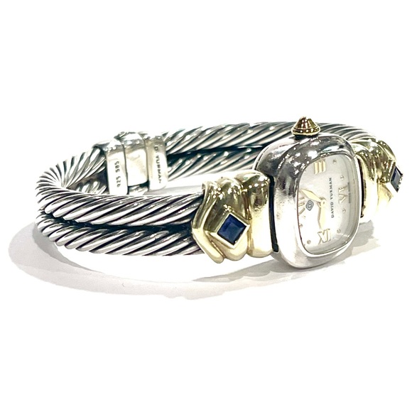 DAVID YURMAN 14K Gold & Sterling Silver Double Cable Watch w/ Amethyst Stones - Picture 3 of 8